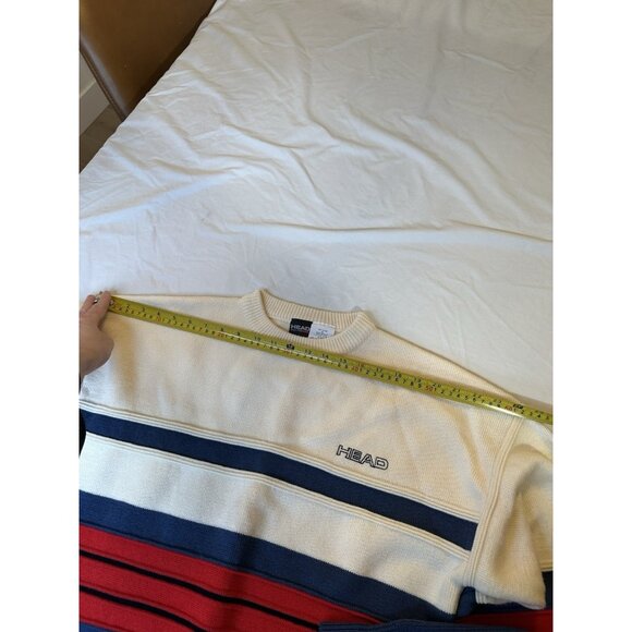 Head Sport Men’s 100% Wool Sweater Crew Neck Striped Red Blue M - Picture 6 of 7
